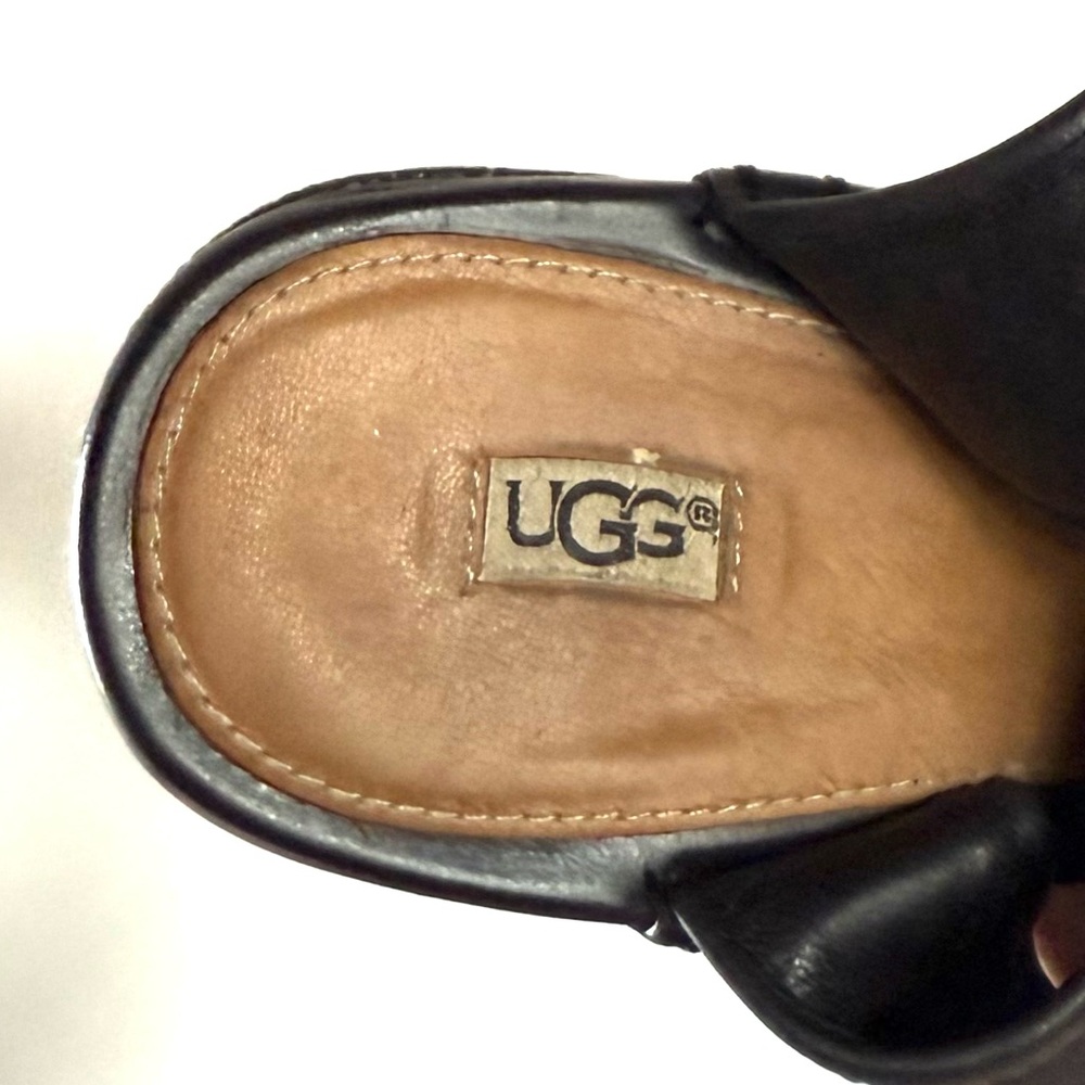 Ugg Black Leather High Heel Wedge Sandals - Picture 6 of 7